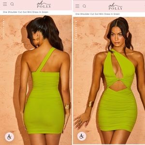 OhPolly one shoulder cut out mini dress in green